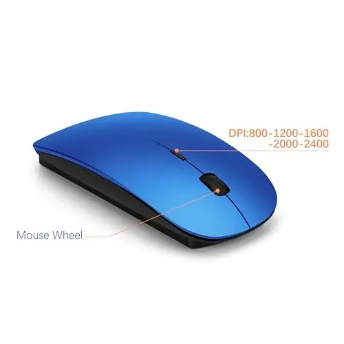 TopMate Wireless Keyboard and Mouse Ultra Slim Combo, 2.4G Silent Compact USB Mouse and Scissor Switch Keyboard Set with Cover, 2 AA and 2 AAA Batteries, for PC/Laptop/Windows/Mac - Blue Black - 4