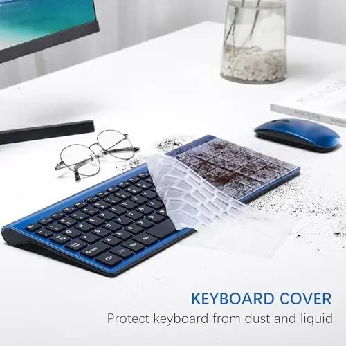 TopMate Wireless Keyboard and Mouse Ultra Slim Combo, 2.4G Silent Compact USB Mouse and Scissor Switch Keyboard Set with Cover, 2 AA and 2 AAA Batteries, for PC/Laptop/Windows/Mac - Blue Black - 5