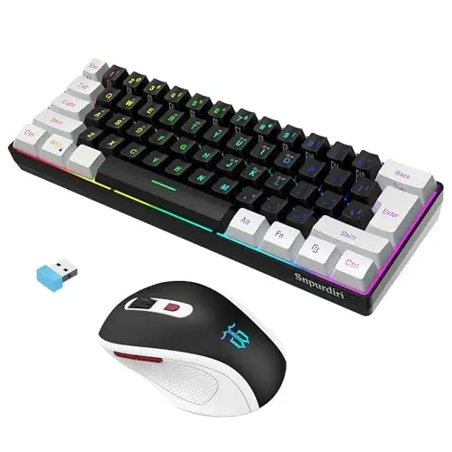 Snpurdiri 2.4G Wireless Gaming Keyboard and Mouse Combo, Include Small 60% Merchanical Feel Keyboard, Ergonomic Design Mini Wireless Mouse(White and Black) - SNPURDIRI