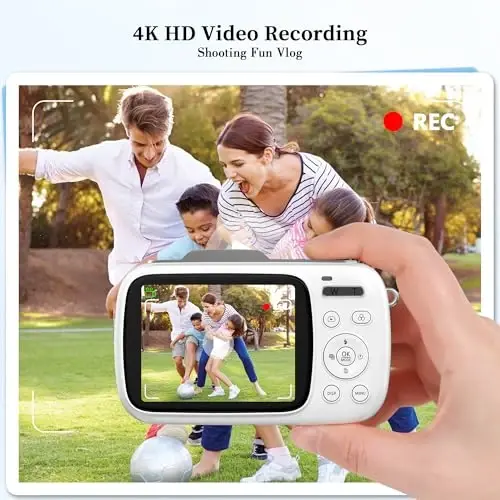 GWAEPU 4K Digital Cameras for Vlogging: 64MP Point and Shoot Compact Small Travel Camera - 18X Zoom 32G TF Card & 2.8-inch Screen for Kids Beginners Teens Adults Girls White - GWAEPU (1)