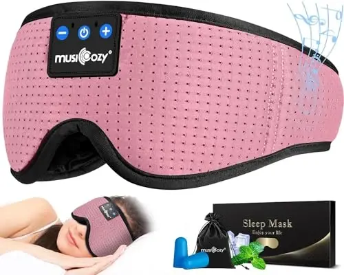 MUSICOZY Sleep Headphones, Bluetooth 5.4 Sleep Mask Headband Headphones Sleeping Eye Mask, Wireless Music Earbuds Earphones with HD Stereo Speakers for Side Sleepers, Cool Gadgets Unique Gift 