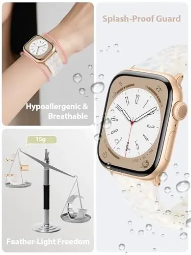 V.R.HOPE Resin Band for Women Compatible with Apple Watch 38mm 40mm 41mm 42mm Fashion Python-Pattern Sport Strap for iWatch Series 11/10/9/8/7/6/5/4/3/2/1/SE (Fluorescent White) - 2