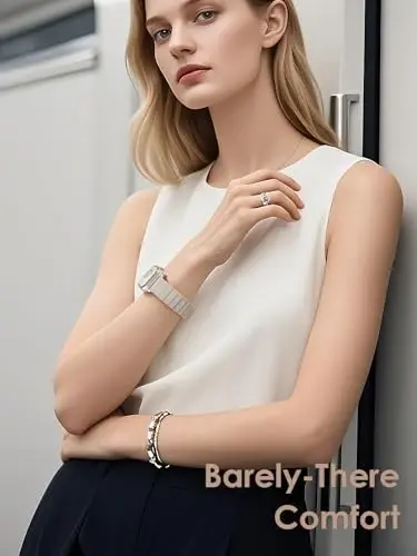 V.R.HOPE Apple Watch Band for Series 11/10/9/8/7/Ultra3 46mm45mm44mm42mm49mm Fashion Lightweight Resin Dressy Strap for Women Bracelet Compatible with iWatch Series 6/5/4/3/2/1/SE（Oatmeal） - 5