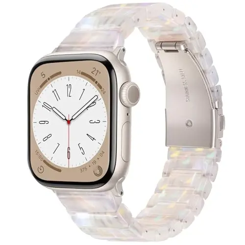 V.R.HOPE Apple Watch Band for Series11/10/9/8/7/Ultra3 46mm 45mm 44mm 42mm 49mm Fashion Lightweight Resin Dressy Strap for Women Bracelet Compatible with iWatch6/5/4/3/2/1/SE (Colorful Ivory White) - 1