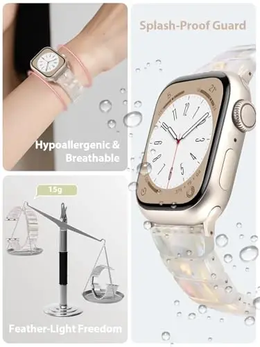 V.R.HOPE Apple Watch Band for Series11/10/9/8/7/Ultra3 46mm 45mm 44mm 42mm 49mm Fashion Lightweight Resin Dressy Strap for Women Bracelet Compatible with iWatch6/5/4/3/2/1/SE (Colorful Ivory White) - 2