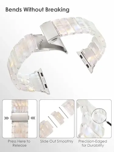V.R.HOPE Apple Watch Band for Series11/10/9/8/7/Ultra3 46mm 45mm 44mm 42mm 49mm Fashion Lightweight Resin Dressy Strap for Women Bracelet Compatible with iWatch6/5/4/3/2/1/SE (Colorful Ivory White) - 3