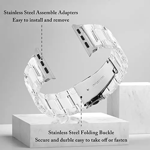 V.R.HOPE Resin Watch Band Compatible with Apple Watch Band for Women 42mm 44mm 45mm 46mm49mm Fashion Lightweight Bracelet Strap for iWatch Series Ultra3/11/10/9/8/7/6/5/4/3/2/1/SE3 (Clear) - 2