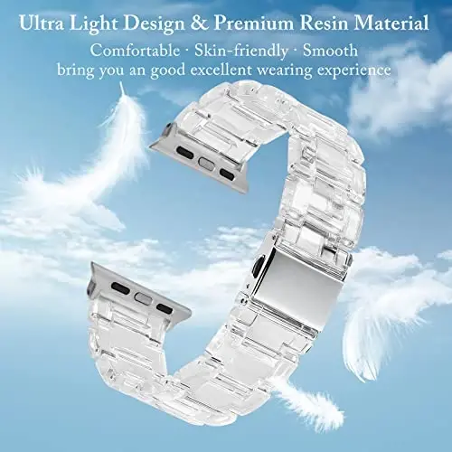 V.R.HOPE Resin Watch Band Compatible with Apple Watch Band for Women 42mm 44mm 45mm 46mm49mm Fashion Lightweight Bracelet Strap for iWatch Series Ultra3/11/10/9/8/7/6/5/4/3/2/1/SE3 (Clear) - 4
