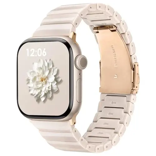 V.R.HOPE Apple Watch Band for Series 11/10/9/8/7 38mm 40mm 41mm 42mm Fashion Lightweight Resin Dressy Strap for Women Bracelet Compatible with iWatch Series 6/5/4/3/2/1/SE（Oatmeal） 