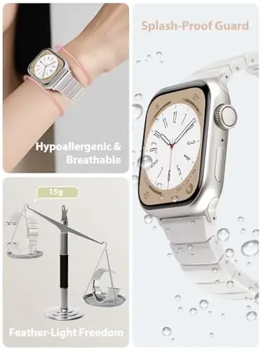 V.R.HOPE Apple Watch Band for Series 11/10/9/8/7 38mm 40mm 41mm 42mm Fashion Lightweight Resin Dressy Strap for Women Bracelet Compatible with iWatch Series 6/5/4/3/2/1/SE (Starlight) - V.R.HOPE (1)