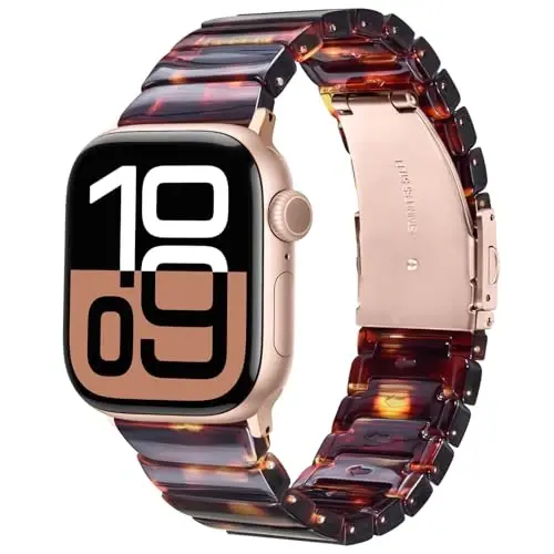 V.R.HOPE Apple Watch Band for Series 11/10/9/8/7 38mm 40mm 41mm 42mm Fashion Lightweight Resin Dressy Strap for Women Bracelet Compatible with iWatch Series 6/5/4/3/2/1/SE (Tortoiseshell) 