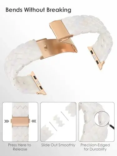 V.R.HOPE Resin Band for Women Compatible with Apple Watch 42mm 44mm 45mm 46mm 49mm Fashion Python-Pattern Sport Strap for iWatch Series Ultra3/11/10/9/8/7/6/5/4/3/2/1/SE (Fluorescent White) - 3