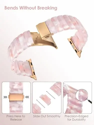 V.R.HOPE Apple Watch Band for Series 11/10/9/8/7 38mm 40mm 41mm 42mm Fashion Lightweight Resin Dressy Strap for Women Bracelet Compatible with iWatch Series 6/5/4/3/2/1/SE (Pinkish Brown) - 3
