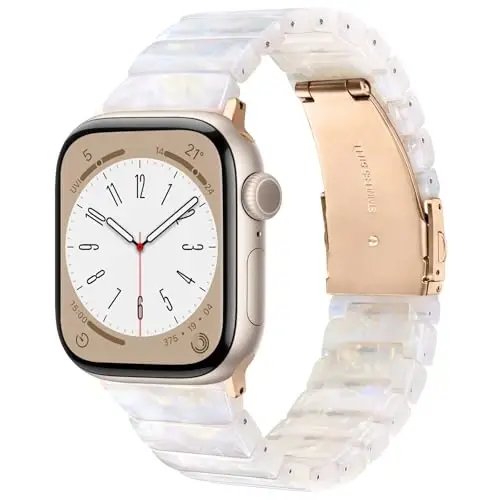 V.R.HOPE Apple Watch Band for Series 11/10/9/8/7/Ultra3 46mm45mm44mm42mm49mm Fashion Lightweight Resin Dressy Strap for Women Bracelet Compatible with iWatch Series 6/5/4/3/2/1/SE (Fluorescent White) - 1