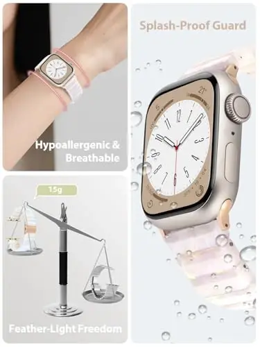 V.R.HOPE Apple Watch Band for Series 11/10/9/8/7/Ultra3 46mm45mm44mm42mm49mm Fashion Lightweight Resin Dressy Strap for Women Bracelet Compatible with iWatch Series 6/5/4/3/2/1/SE (Fluorescent White) - 2