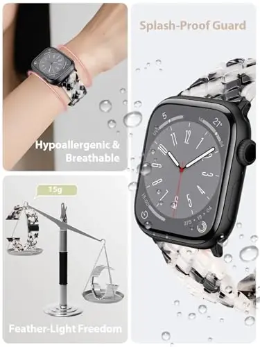 V.R.HOPE Resin Band for Women Compatible with Apple Watch 38mm 40mm 41mm 42mm Fashion Python-Pattern Sport Strap for iWatch Series 11/10/9/8/7/6/5/4/3/2/1/SE (Black Floral) - V.R.HOPE (1)