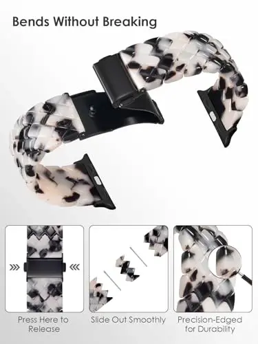 V.R.HOPE Resin Band for Women Compatible with Apple Watch 38mm 40mm 41mm 42mm Fashion Python-Pattern Sport Strap for iWatch Series 11/10/9/8/7/6/5/4/3/2/1/SE (Black Floral) - 3