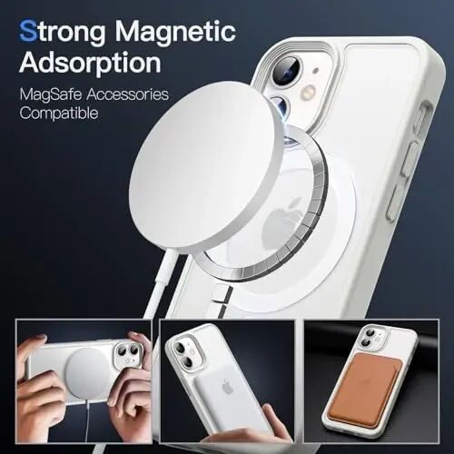 JETech Magnetic Case for iPhone 12 Mini 5.4-Inch Compatible with MagSafe, Translucent Matte Back Slim Shockproof Phone Cover (White) - 3