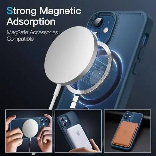 JETech Magnetic Case for iPhone 12 Mini 5.4-Inch Compatible with MagSafe, Translucent Matte Back Slim Shockproof Phone Cover (Blue) - 3