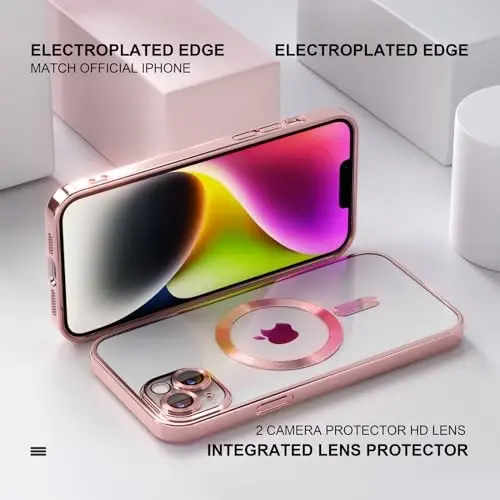 Misea Magnetic for iPhone 14 Case Compatible with MagSafe Pink | [Never Yellowing] [Military Drop Protection] Full Camera Lens Protector Plating Soft Clear Phone Case for Women, Pink - 6