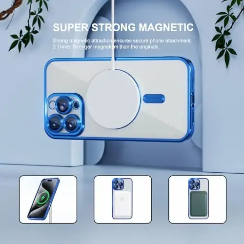 Misea Magnetic for iPhone 16 Pro Max Case Compatible with MagSafe | [Never Yellowing] [Military Drop Protection] Full Camera Lens Protector Plating Soft Clear Phone Case for Women, Deep Blue - 5