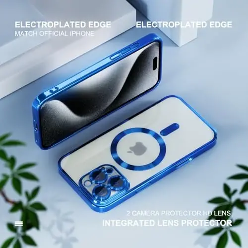 Misea Magnetic for iPhone 16 Pro Max Case Compatible with MagSafe | [Never Yellowing] [Military Drop Protection] Full Camera Lens Protector Plating Soft Clear Phone Case for Women, Deep Blue - 6