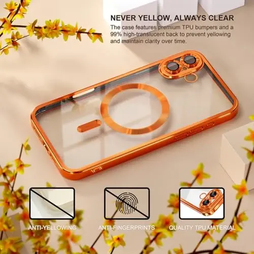 Misea Magnetic for iPhone 17 Case Compatible with MagSafe Orange | Never Yellowing, Military Drop Protection, Full Camera Lens Protector Plating Soft Clear Phone Case Women, Cosmic Orange - 3