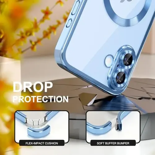 Misea Magnetic for iPhone 17 Case Compatible with MagSafe Light Blue | [Never Yellowing] [Military Drop Protection] Full Camera Lens Protector Plating Soft Clear Phone Case for Women, Sky Blue - 4