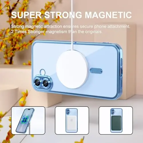 Misea Magnetic for iPhone 17 Case Compatible with MagSafe Light Blue | [Never Yellowing] [Military Drop Protection] Full Camera Lens Protector Plating Soft Clear Phone Case for Women, Sky Blue - 5