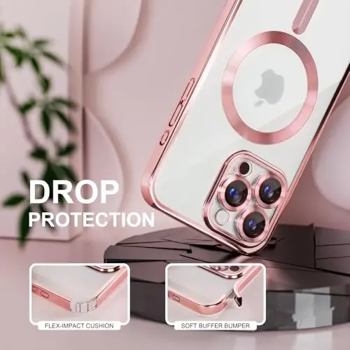 Misea Magnetic for iPhone 16 Pro Max Case Compatible with MagSafe Pink | [Never Yellowing] [Military Drop Protection] Full Camera Lens Protector Plating Soft Clear Phone Case for Women, Pink - 4