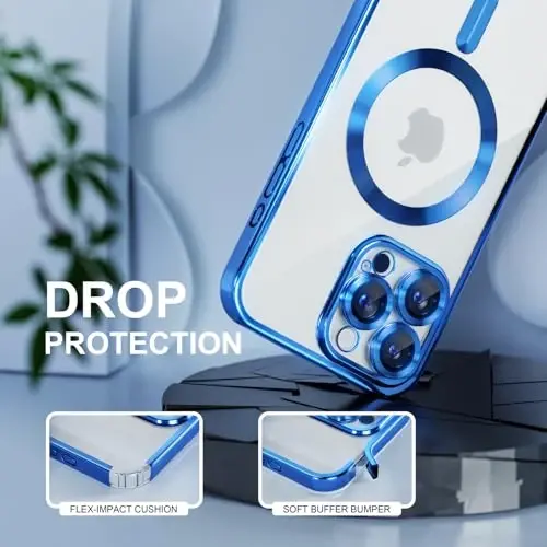 Misea Magnetic for iPhone 16 Pro Case Compatible with MagSafe | [Never Yellowing] [Military Drop Protection] Full Camera Lens Protector Plating Soft Clear Phone Case for Women, Deep Blue - 4