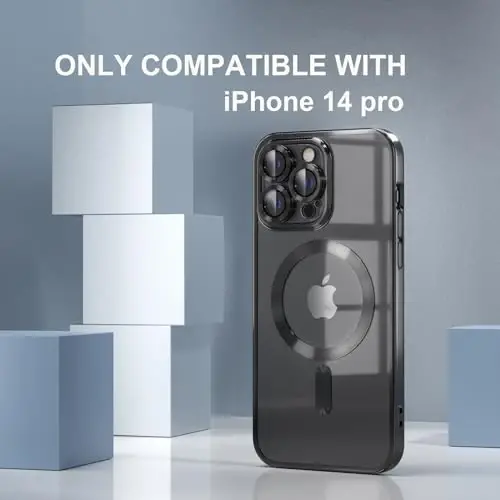 Misea Magnetic for iPhone 14 Pro Case Compatible with MagSafe Black | [Never Yellowing] [Military Drop Protection] Full Camera Lens Protector Plating Soft Clear Phone Case for Women, Black - 2