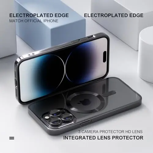 Misea Magnetic for iPhone 14 Pro Case Compatible with MagSafe Black | [Never Yellowing] [Military Drop Protection] Full Camera Lens Protector Plating Soft Clear Phone Case for Women, Black - 6