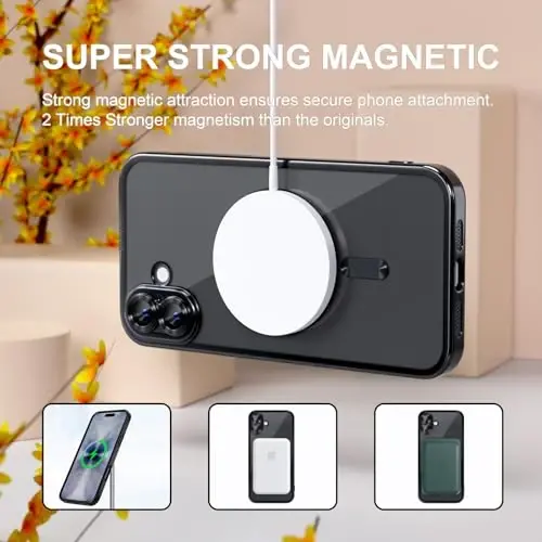 Misea Magnetic for iPhone 17 Case Compatible with MagSafe Black | [Never Yellowing] [Military Drop Protection] Full Camera Lens Protector Plating Soft Clear Phone Case for Women, Black - 5