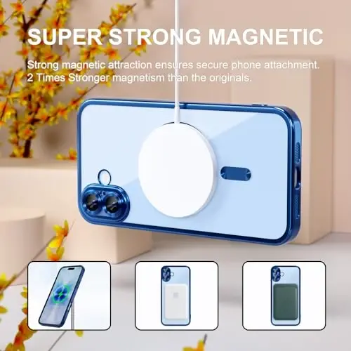 Misea Magnetic for iPhone 17 Case Compatible with MagSafe | [Never Yellowing] [Military Drop Protection] Full Camera Lens Protector Plating Soft Clear Phone Case for Women, Deep Blue - 5