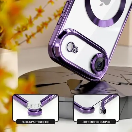 Misea Magnetic for iPhone 17 Air Case Compatible with MagSafe [Never Yellowing] [Military Grade Drop Protection] Full Camera Lens Protector Plating Soft Clear Phone Case for Women, Deep Purple - 4
