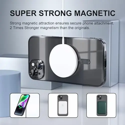Misea Magnetic for iPhone 14 Case Compatible with MagSafe Black | [Never Yellowing] [Military Drop Protection] Full Camera Lens Protector Plating Soft Clear Phone Case for Women, Black - 5