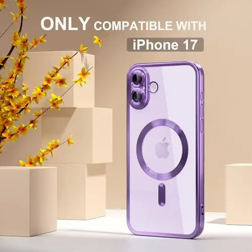 Misea Magnetic for iPhone 17 Case Compatible with MagSafe [Never Yellowing] [Military Grade Drop Protection] Full Camera Lens Protector Plating Soft Clear Phone Case for Women, Lavender Purple - MISEA (1)