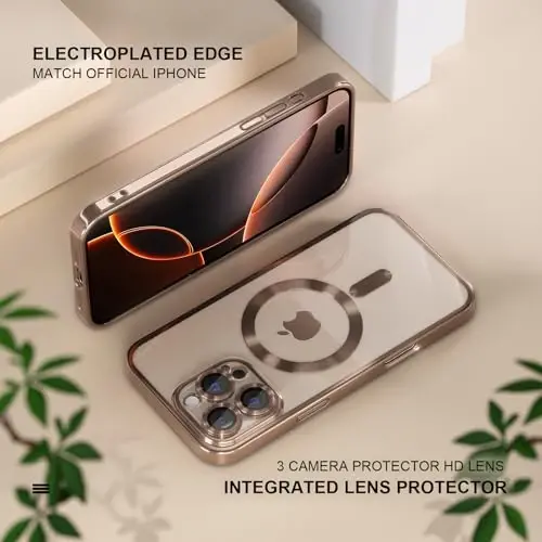 Misea Magnetic for iPhone 16 Pro Max Case Compatible with MagSafe | [Never Yellowing] [Military Drop Protection] Full Camera Lens Protector Plating Soft Clear Phone Case for Women, Desert - 6