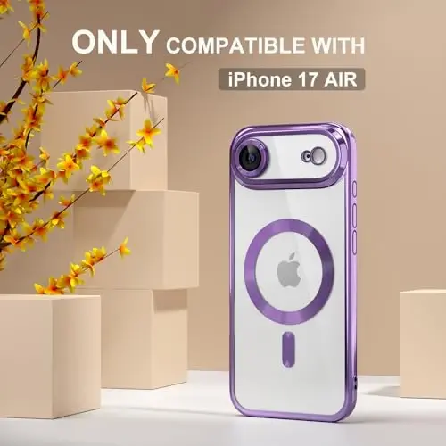 Misea Magnetic for iPhone 17 Air Case Compatible with MagSafe [Never Yellowing] [Military Grade Drop Protection] Full Camera Lens Protector Plating Soft Clear Phone Case for Women, Lavender Purple - 2