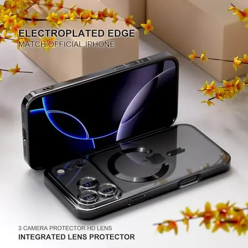 Misea Magnetic for iPhone 17 Pro Max Case Compatible MagSafe Black | [Never Yellowing] [Military Drop Protection] Full Camera Lens Protector Plating Soft Clear Phone Case for Women, Black - 6