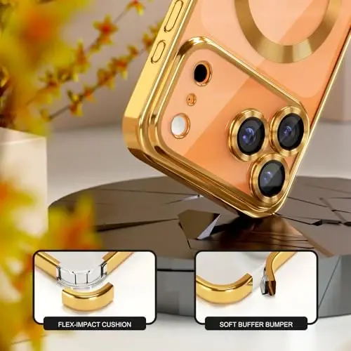 Misea Magnetic for iPhone 17 Pro Max Case Compatible MagSafe Gold | [Never Yellowing] [Military Drop Protection] Full Camera Lens Protector Plating Soft Clear Phone Case for Women, Gold - 4