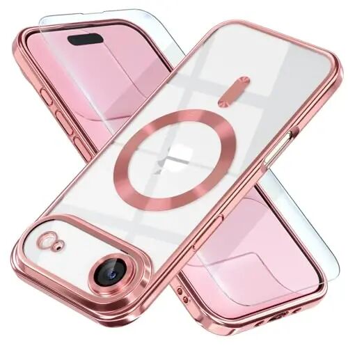 Misea Magnetic for iPhone 17 Air Case Compatible with MagSafe [Never Yellowing] [Military Grade Drop Protection] Full Camera Lens Protector Plating Soft Clear Phone Case for Women, Pink 