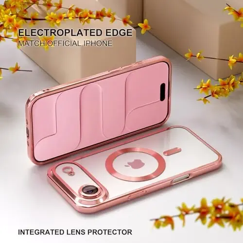Misea Magnetic for iPhone 17 Air Case Compatible with MagSafe [Never Yellowing] [Military Grade Drop Protection] Full Camera Lens Protector Plating Soft Clear Phone Case for Women, Pink - 6