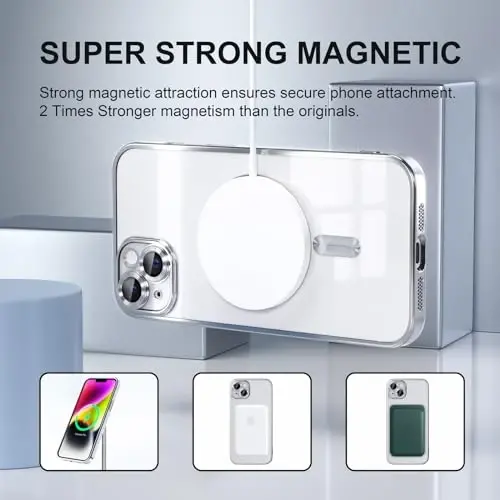 Misea Magnetic for iPhone 14 Case Compatible with MagSafe Silver | [Never Yellowing] [Military Drop Protection] Full Camera Lens Protector Plating Soft Clear Phone Case for Women, Silver - 5