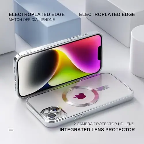 Misea Magnetic for iPhone 14 Case Compatible with MagSafe Silver | [Never Yellowing] [Military Drop Protection] Full Camera Lens Protector Plating Soft Clear Phone Case for Women, Silver - 6