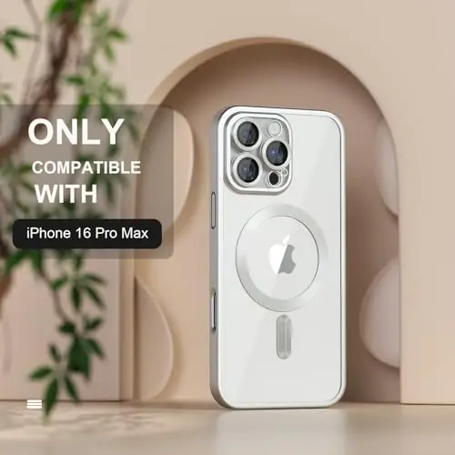 Misea Magnetic for iPhone 16 Pro Max Case Compatible with MagSafe | Never Yellowing, Military Drop Protection, Full Camera Lens Protector Plating Soft Clear Phone Case Women, Titanium Silver - MISEA (1)