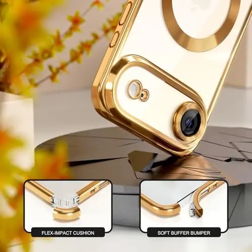 Misea Magnetic for iPhone 17 Air Case Compatible with MagSafe [Never Yellowing] [Military Grade Drop Protection] Full Camera Lens Protector Plating Soft Clear Phone Case for Women, Gold - 4