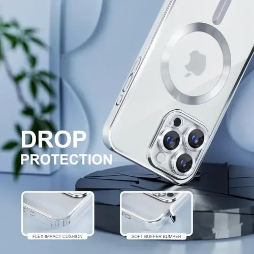 Misea Magnetic for iPhone 16 Pro Max Case Compatible with MagSafe Silver | [Never Yellowing] [Military Drop Protection] Full Camera Lens Protector Plating Soft Clear Phone Case for Women, Silver - 4