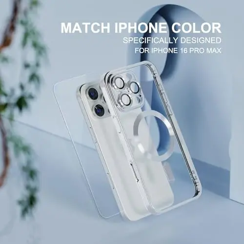 Misea Magnetic for iPhone 16 Pro Max Case Compatible with MagSafe Silver | [Never Yellowing] [Military Drop Protection] Full Camera Lens Protector Plating Soft Clear Phone Case for Women, Silver - 6